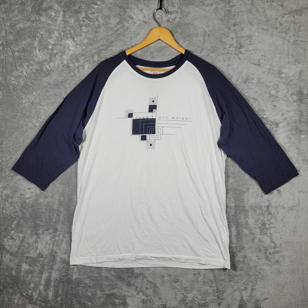 Frank Lloyd Wright T-Shirt Mens XL White Navy Raglan 3/4 Sleeve Graphic Tee